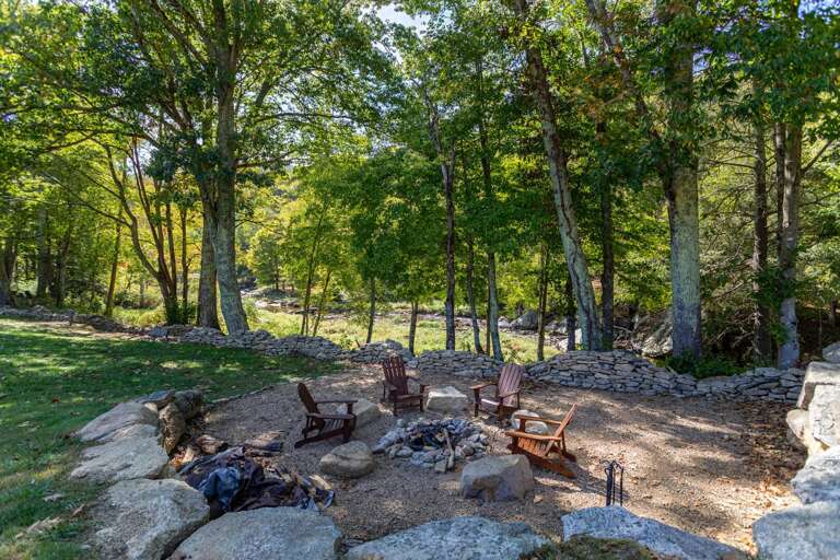 Communal fire pit by the scenic Elk River