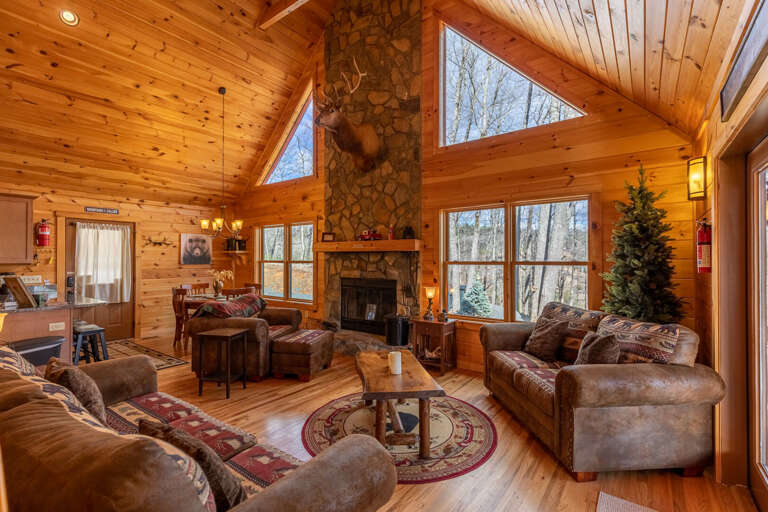 Rustic Living Room Interior With Fireplace In Vacation Rental