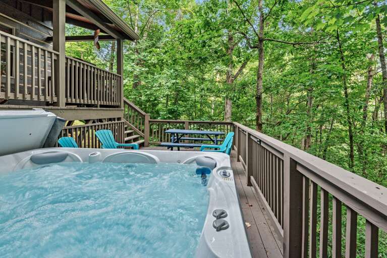 Outdoor Deck With Hot Tub And Forest View