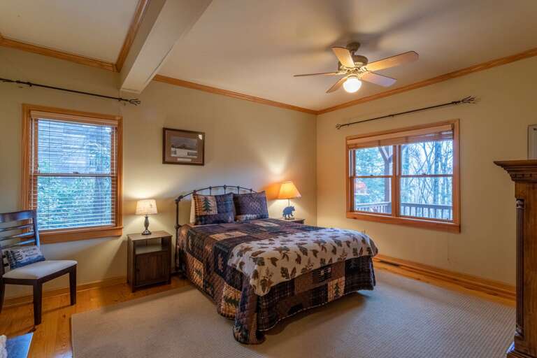 Lower level bedroom with queen bed