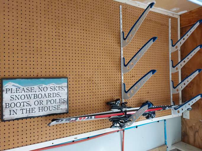 Garage provides Racks and shelves for Skis, Snowboards, and winter gear