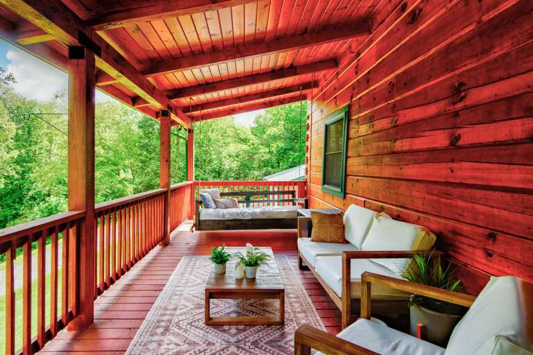 Rustic Rental Retreat, Redwood Deck With Vibrant Views, White Seating
