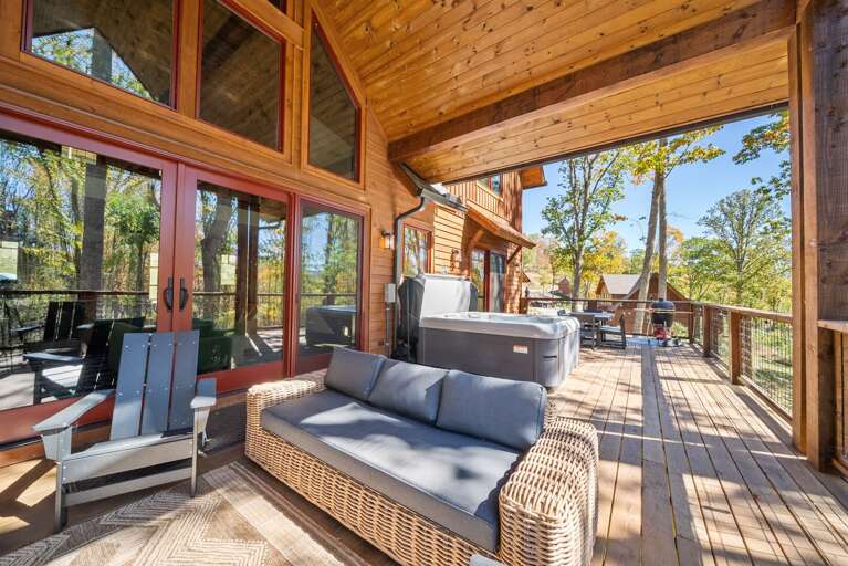 Wooden Deck With Seating Under Sunny Skies