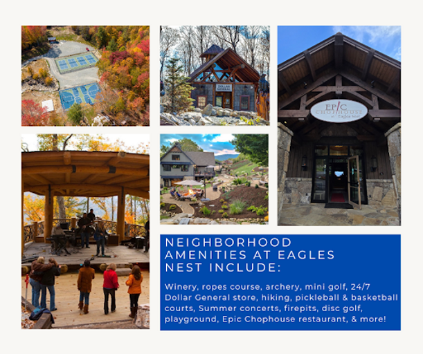 Autumn Aerial, Wooden Cabin, Rustic Storefront, Vibrant Venue Event