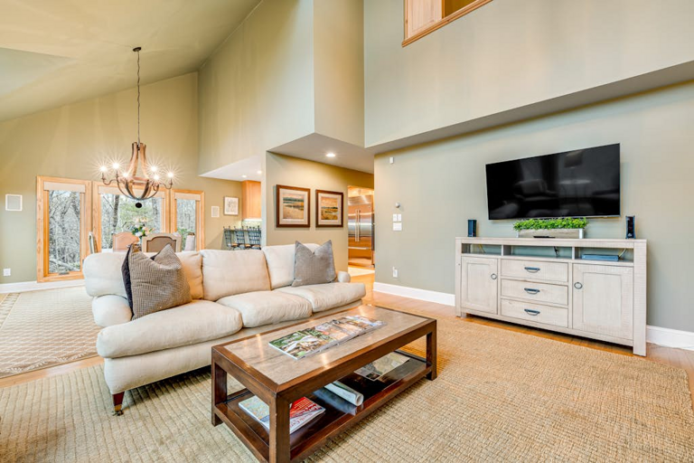 A comfortable living area offers plenty of room to unwind with your favorite show after a day in Boone.