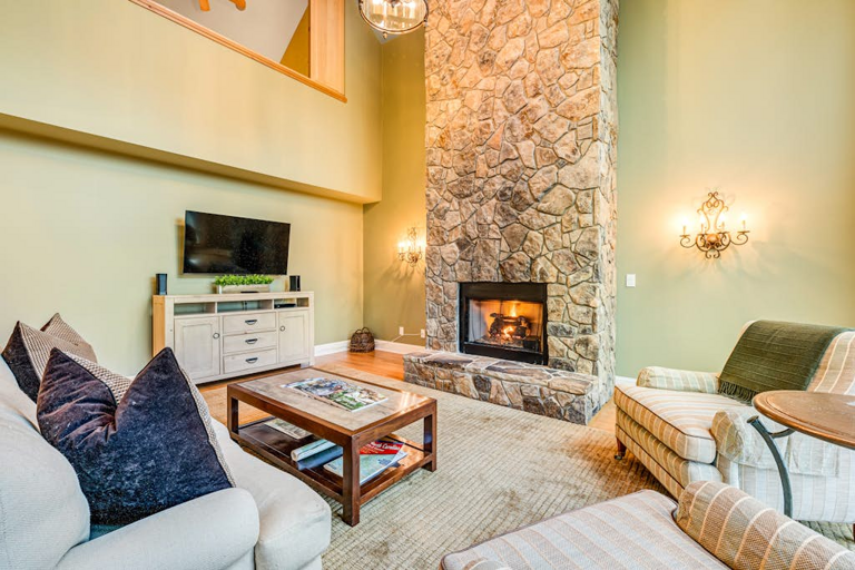 Cozy up by the gas log stone fireplace and enjoy a laid-back evening at Mountain Magic.