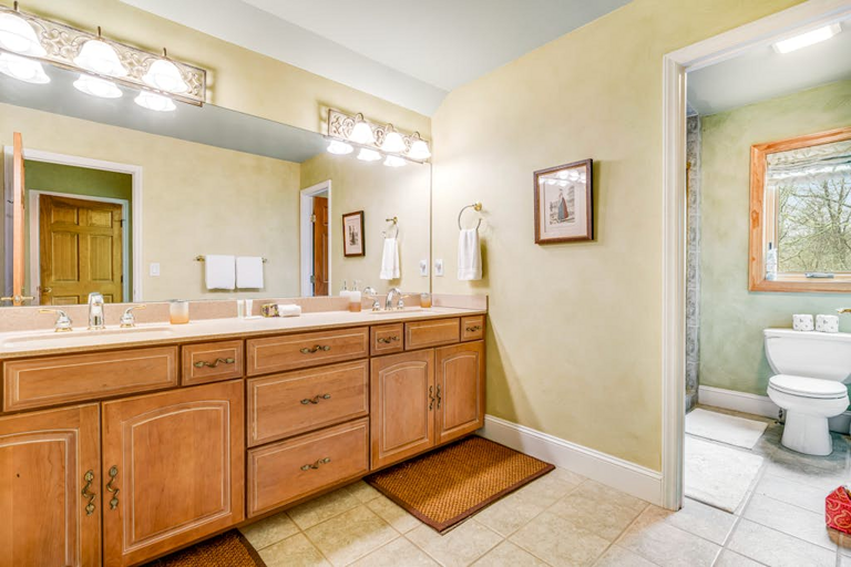 A spacious double vanity makes getting ready for the day a little easier.
