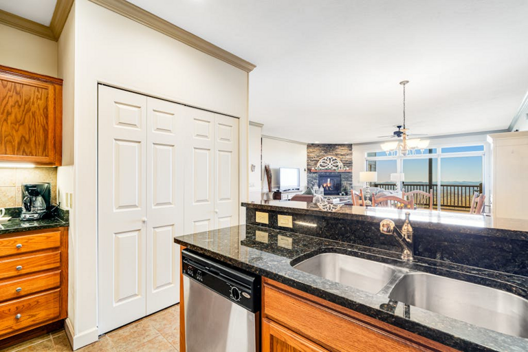 Generous counter space makes cooking and cleanup easy during your stay.