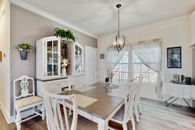 A bright dining area offers a comfortable place to linger over meals and conversation.