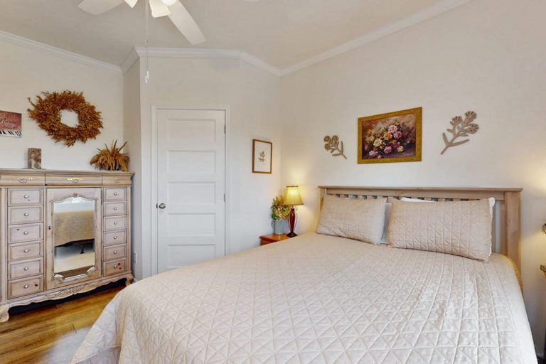 Warm, welcoming decor creates a peaceful guest room for a restful night's sleep.