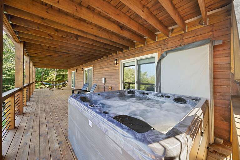Hot tub on covered deck