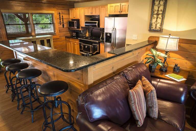 Kitchen area with bar seating