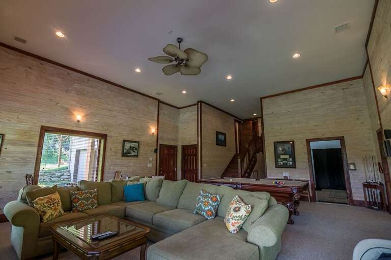 Lower level living area with pool table