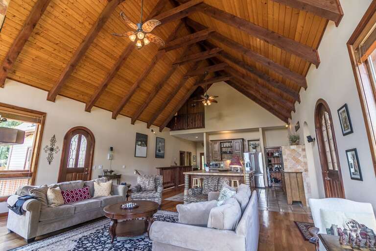 Living room with TV and fireplace