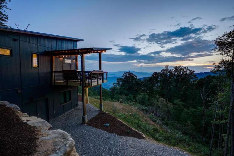 Sunset Falls - deck with lights twilight