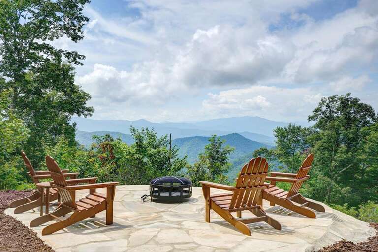 Sunset Falls - flagstone patio fire pit view
