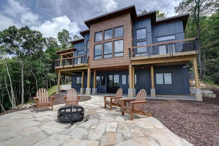 Sunset Falls - flagstone patio fire pit modern house