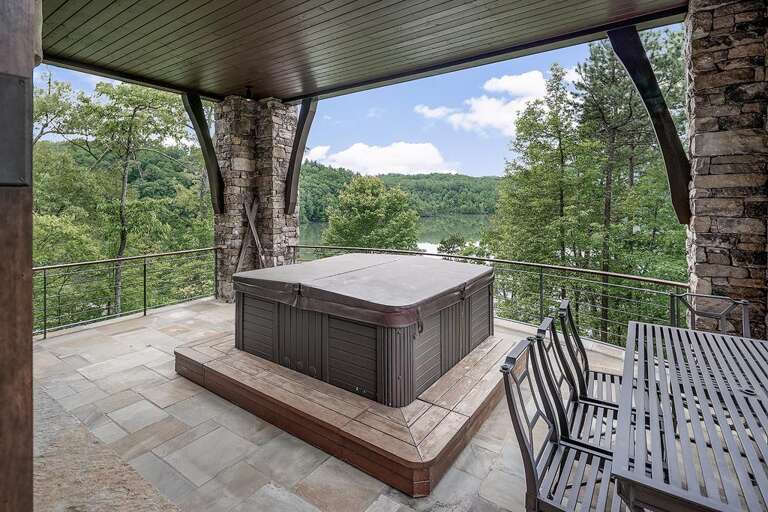 lower porch with hot tub and view of Fontana Lake lower porch with hot tub and view of Fontana Lake