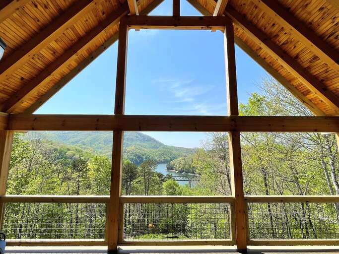 Deck View - Mountains, Fontana Lake, Train Trestle