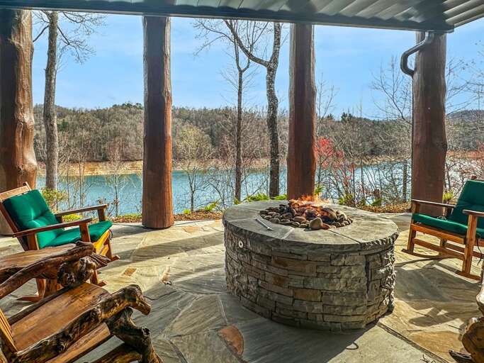 Mountain Ridge lower level fire pit with lake view