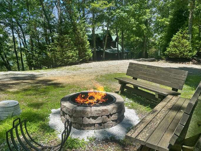 Endless Views - fire pit with cabin in background