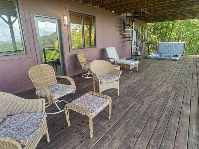 Endless Views - lower level deck w hot tub in distance