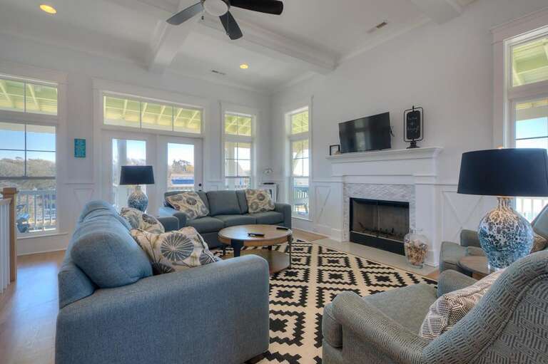 Blue Waves Living Space with Fireplace