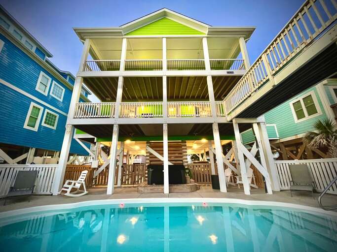 Pool Area with Night Lights on
