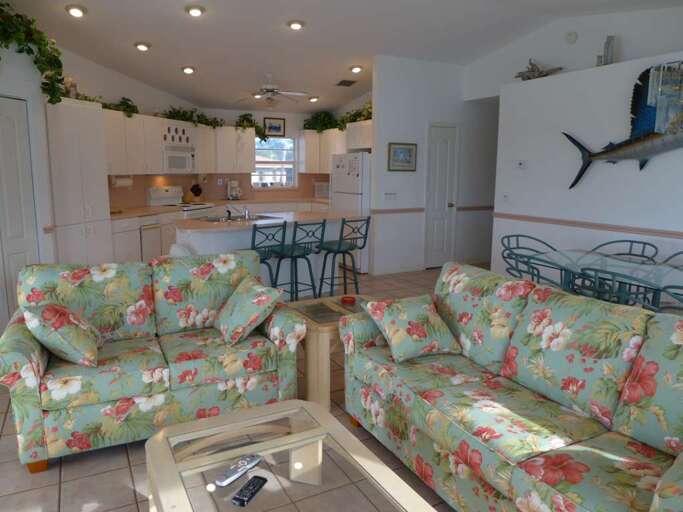 Living, dining, kitchen