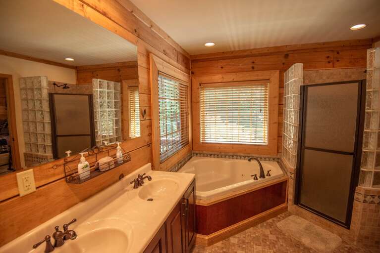 Master bathroom with jetted oversized tub...
