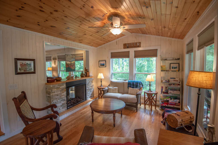 Second living space with fireplace...