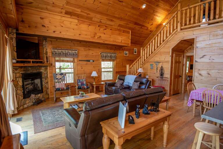 Great room with fireplace and Smart TV...