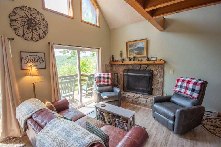 Fireplace and deck access...