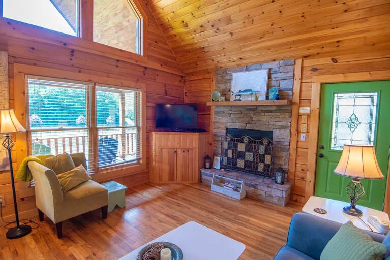 Fireplace and big TV...