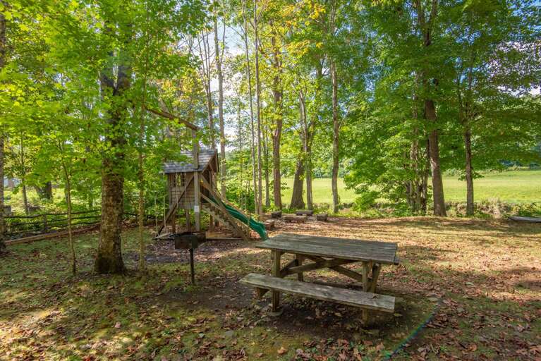 Playhouse, grill and picnic bench...