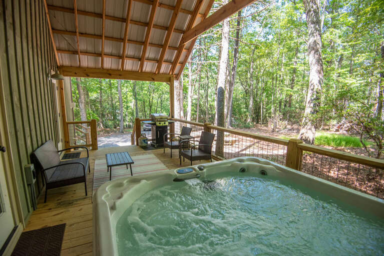 Covered porch with your private hot tub...