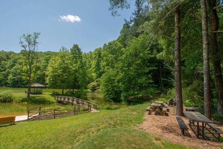 Picnic tables at the Fleetwood Falls common area...