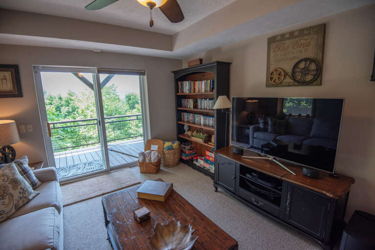 Lower living space with huge TV...