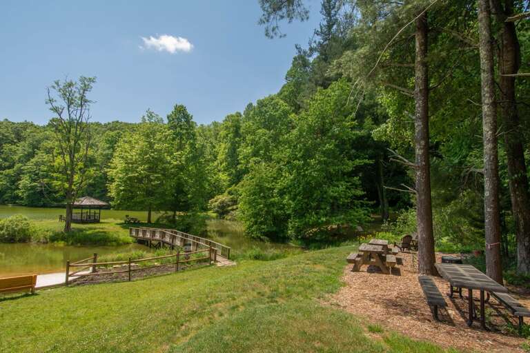 Picnic tables at the Fleetwood Falls common area...