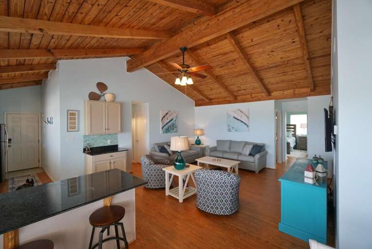 Living Room with vaulted ceilings