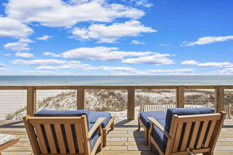 Seaside Seating, Serene Sky, Sandy View