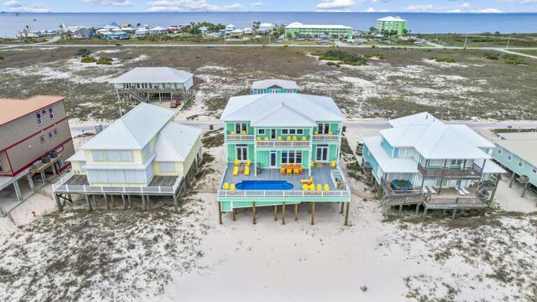 aerial view of happy life beach house rental