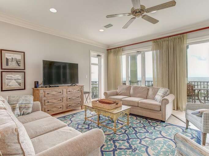 Spacious Seaside Lounge, Large Windows, Balcony View