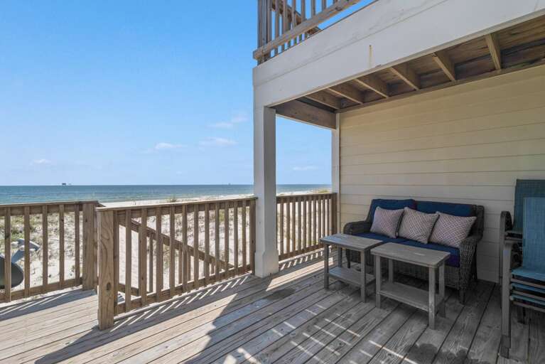 Balcony Beach View With Bench, Blue Sky
