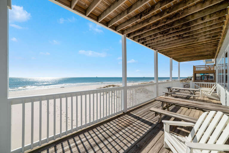 Seaside Deck At Sunny Beachfront Vacation Rental, Shimmering Sea In Sight