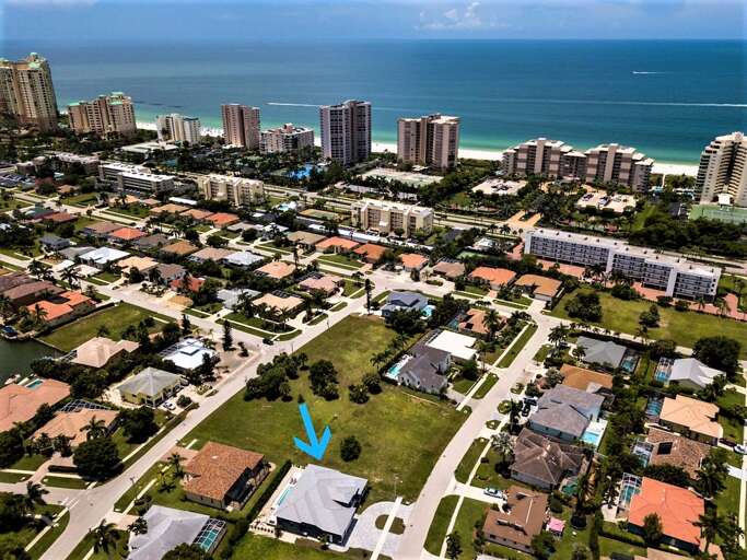 Aerial view of Mendel's distance from beach